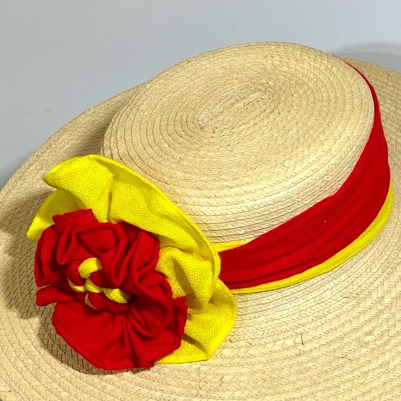 Ladies Summer 100% palm leaves hat, handcrafted, red yellow fantasy flower 53 main image 14